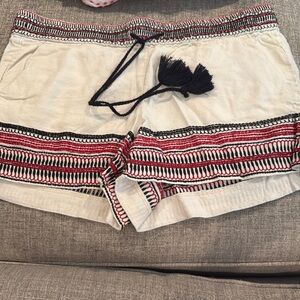 LOFT High Waist Cream and Black Shorts with Geometric Pattern
